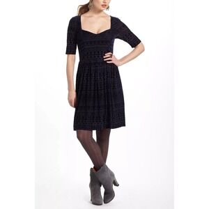 Anthropologie Meadow Rue Navy Velvet Aztec Dress‎ Size Large